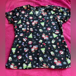 Festive Black Christmas Print Scrub top